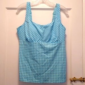 16DD Paradise Aqua Gingham TANKINI TOP square neck underwire light blue